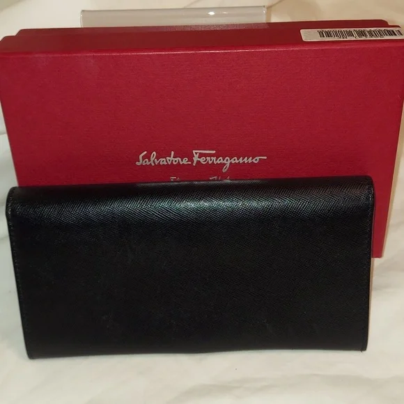 Authentic Salvatore Ferragamo Black Leather wallet with box!